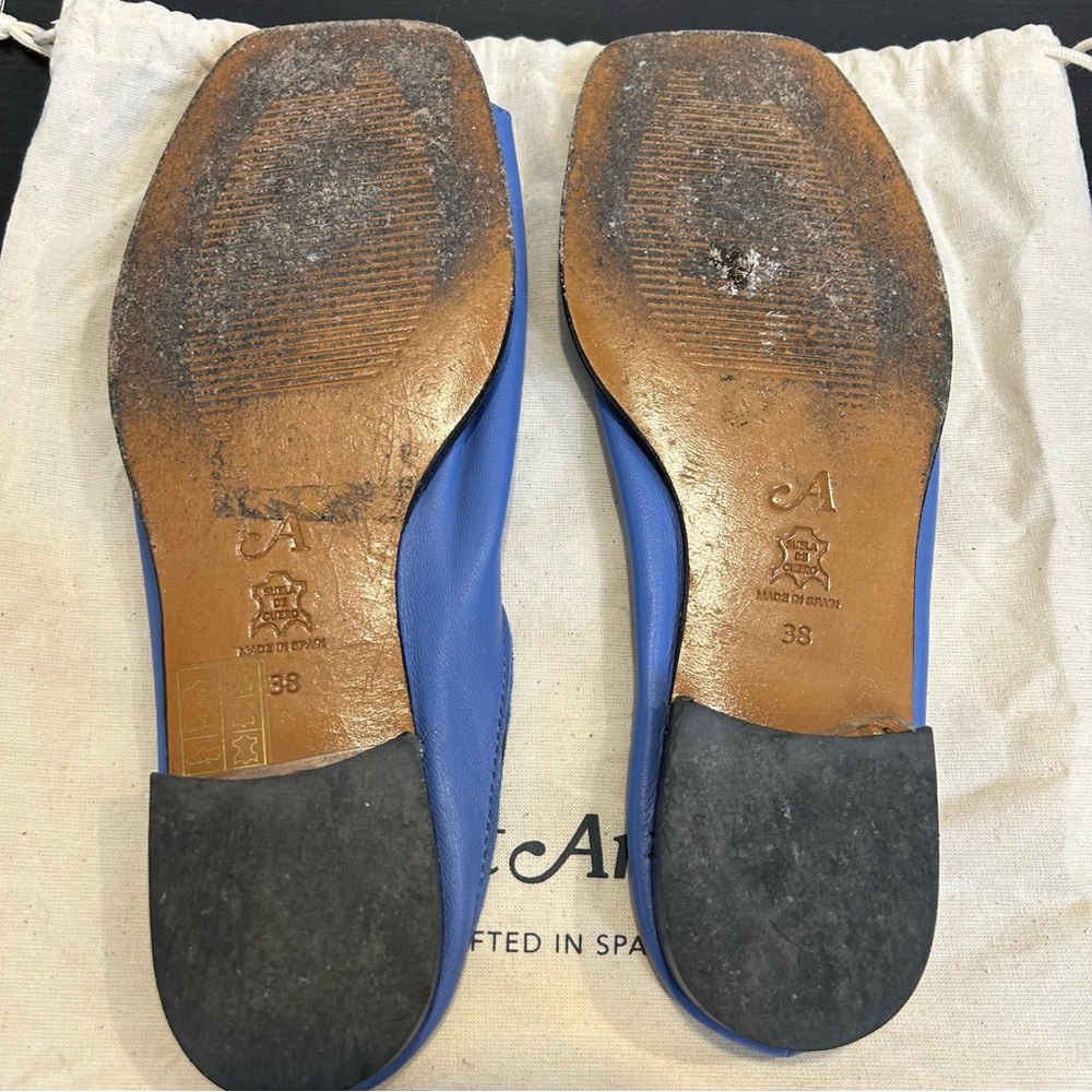 About Arianne Ojih Cel Soft Leather Flat Mules Slides Sandals Blue - Picture 6 of 9